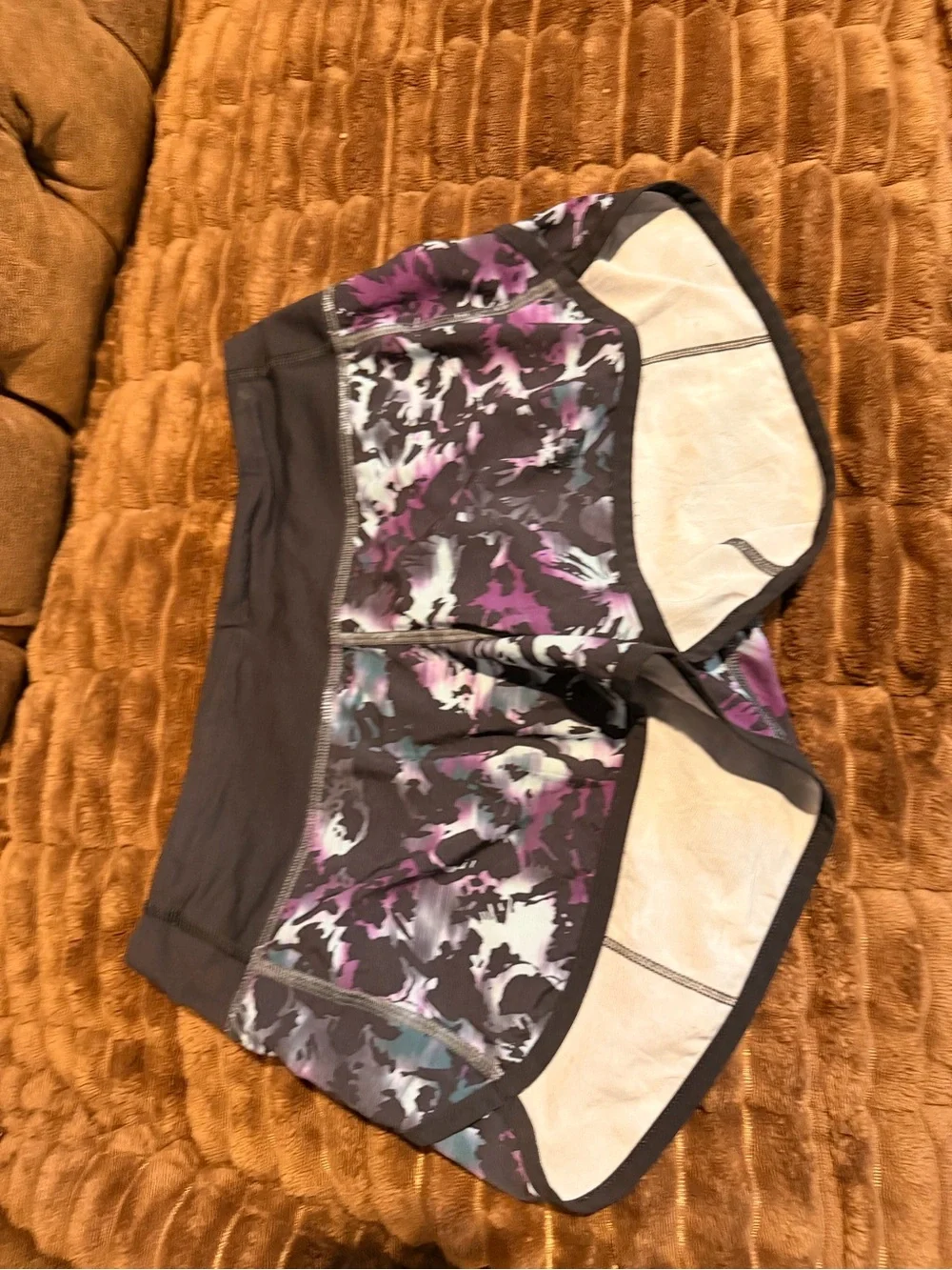 lululemon athletica Black with Purple & Blue Abstract Print Running Shorts